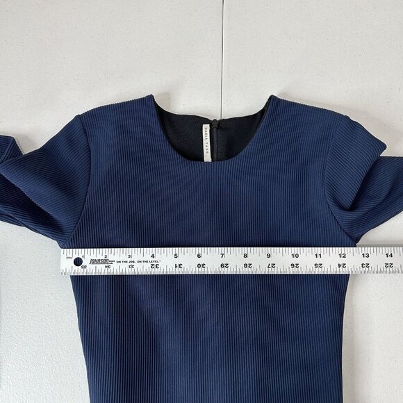 Nadia Tarr Women Dress Extra Small Blue Ribbed Scuba Midi Fitted Sculpt Cocktail - Picture 3 of 14